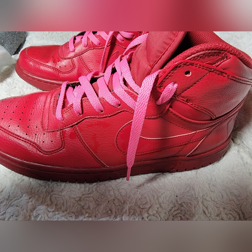 Nike Big Nike High Leather Shoes Gym Red Dunk Sneakers 336608-660 Mens Size 9.5